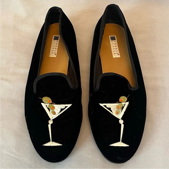 Preppy eclectic Velvet loafers with fun martini embroidery women’s 7 - Picture 1 of 9